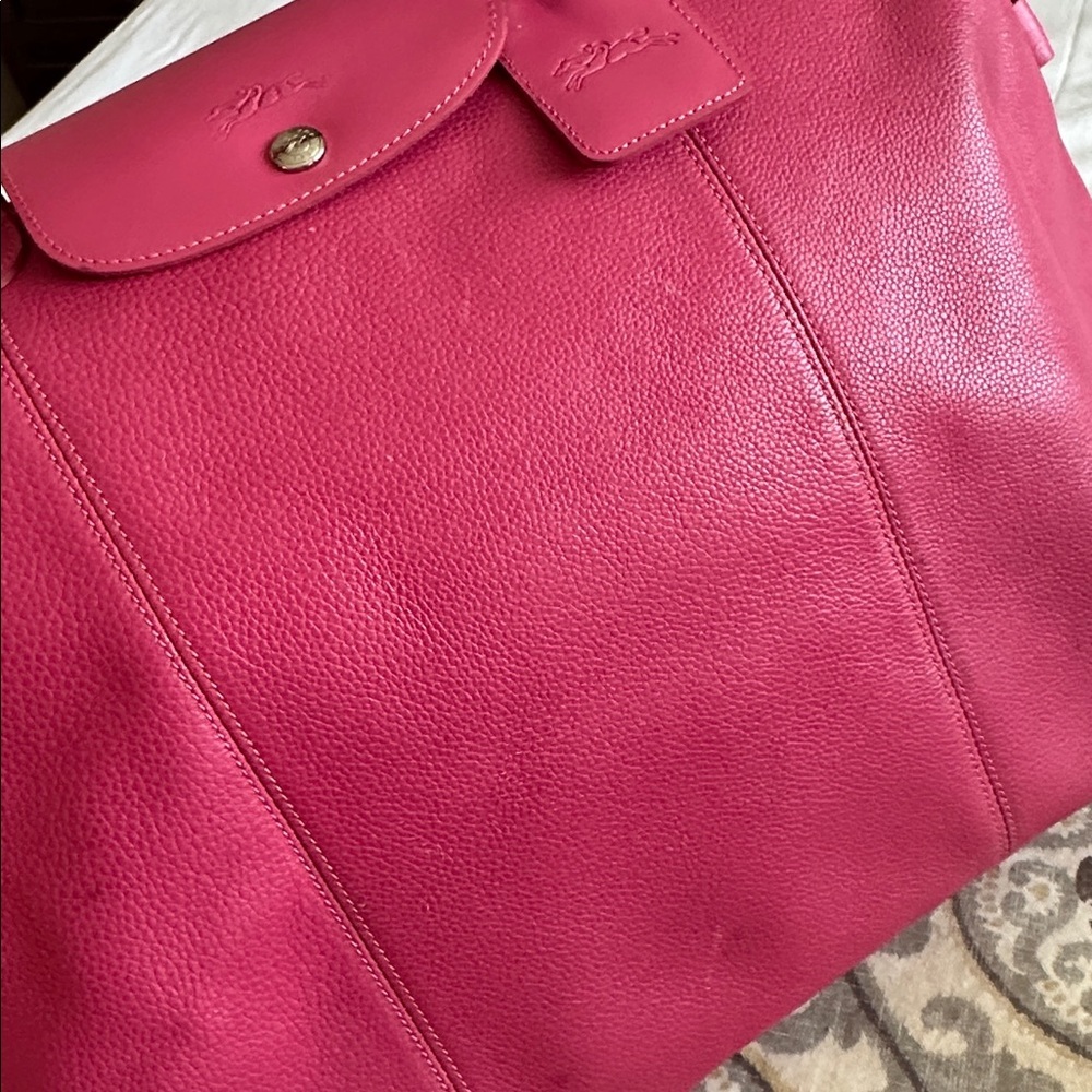 French-Girl Weekender  Longchamp LE Pliage Barbie Pink Leather Bag & Strap - Picture 11 of 11